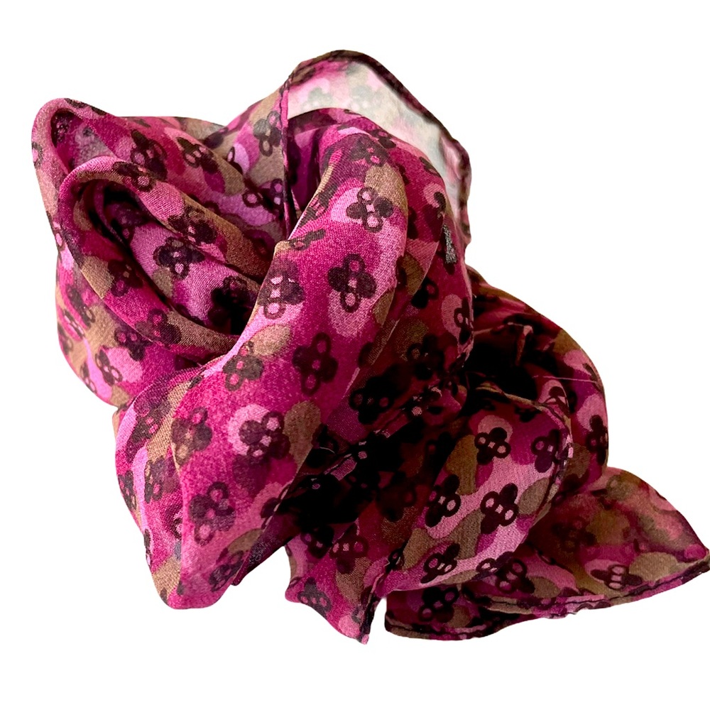 Vintage patterned sheer silk scarf - berry color